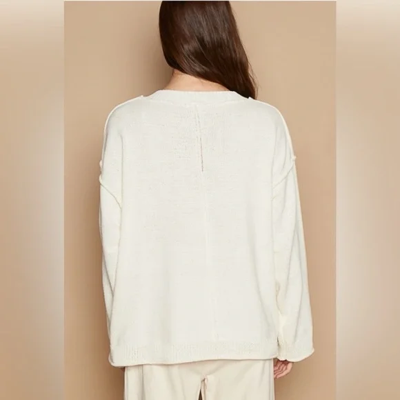 POL Cream Oversized Chenille Floral Patch Sweater Size Small - Picture 6 of 6